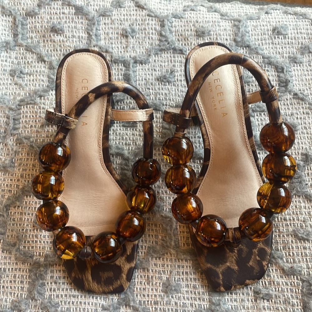 CECELIA NEW YORK Animal Print Heels with Amber Beads - Picture 3 of 5